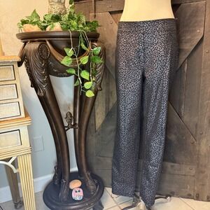 Luxe Denim Leopard Print Trousers XL Black Metallic Animal Skin Stretch